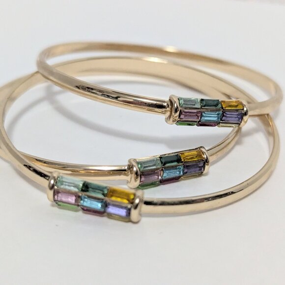 Anne Klein Chunky & Colorful Runway Set of 3 Gold Tone Bracelets Runway - Picture 1 of 4